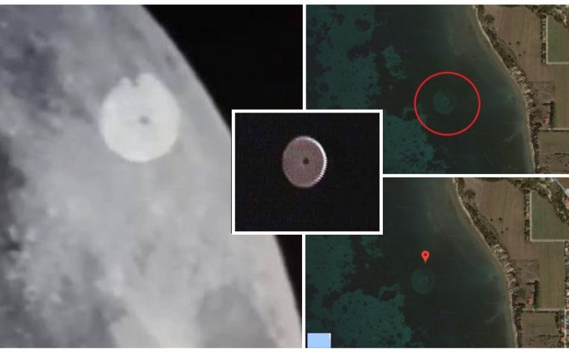 UFO on moon and Satellite photo of round object beneath water off Greek coast has.