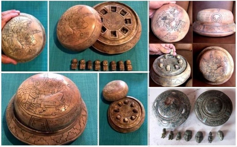 NEW PHOTOS: A collection of recently discovered Mayan artifacts, clay and stone disc UFOs.